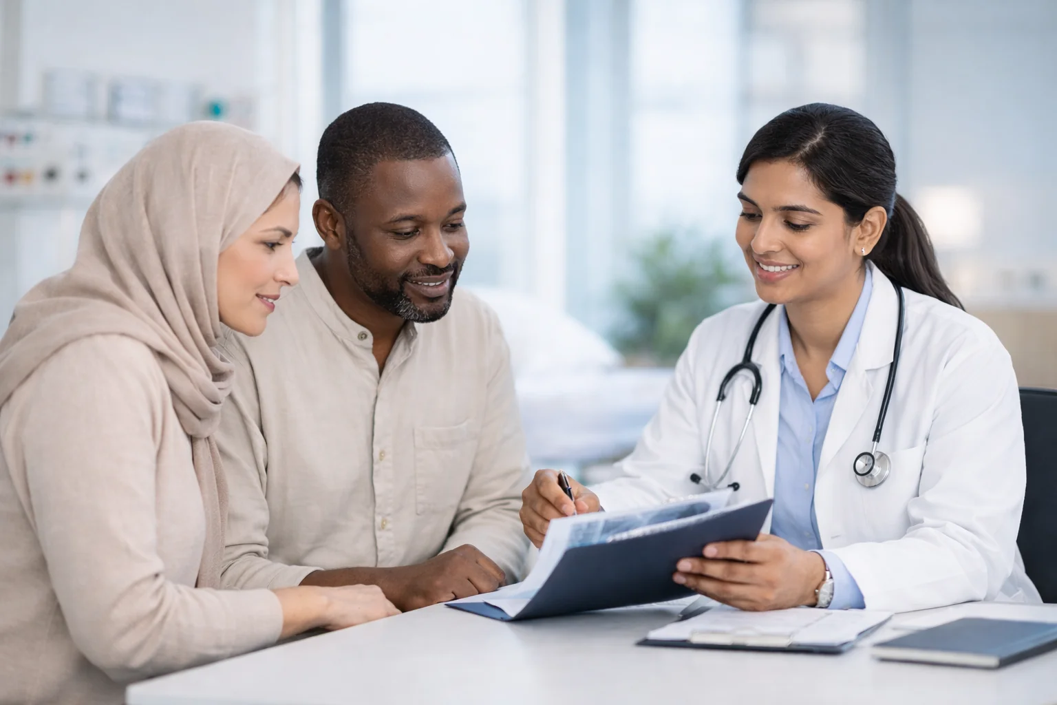 Doctor consulting with international patients